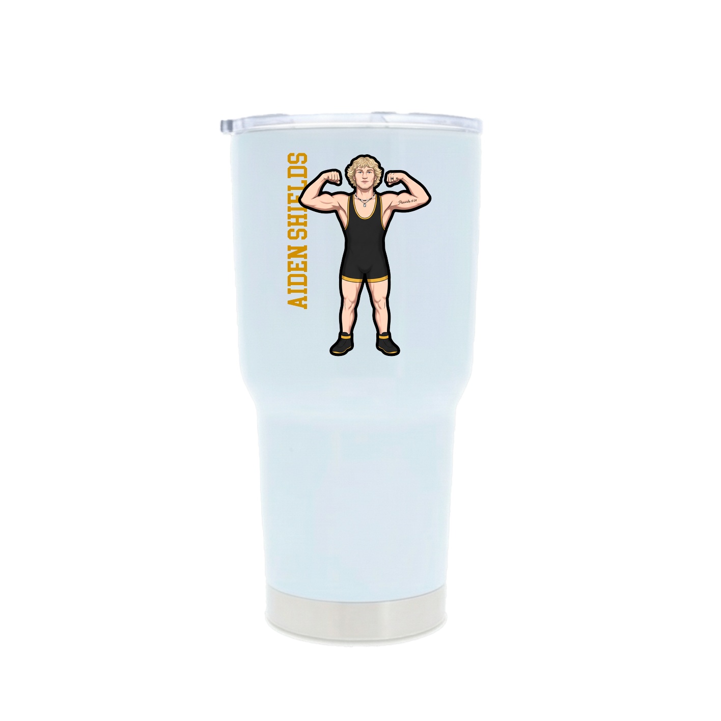 30oz Stainless Steel Tumbler — Name Vertical in White