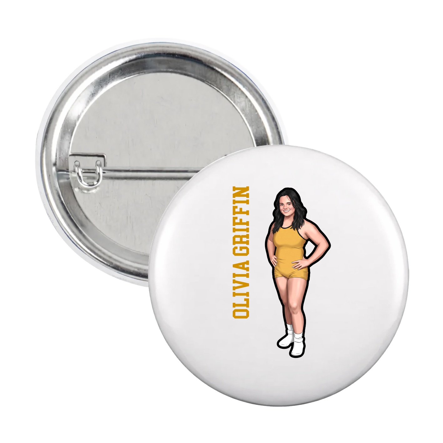 Game Day Button — Name Vertical in White