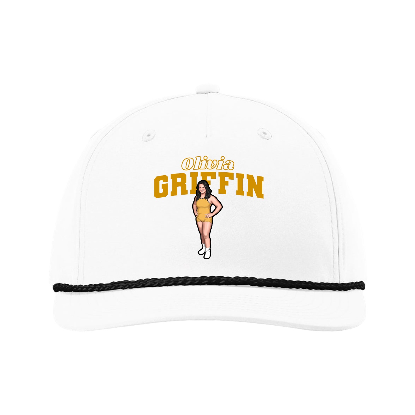 Five-Panel Classic Rope Cap — Name Arch in White