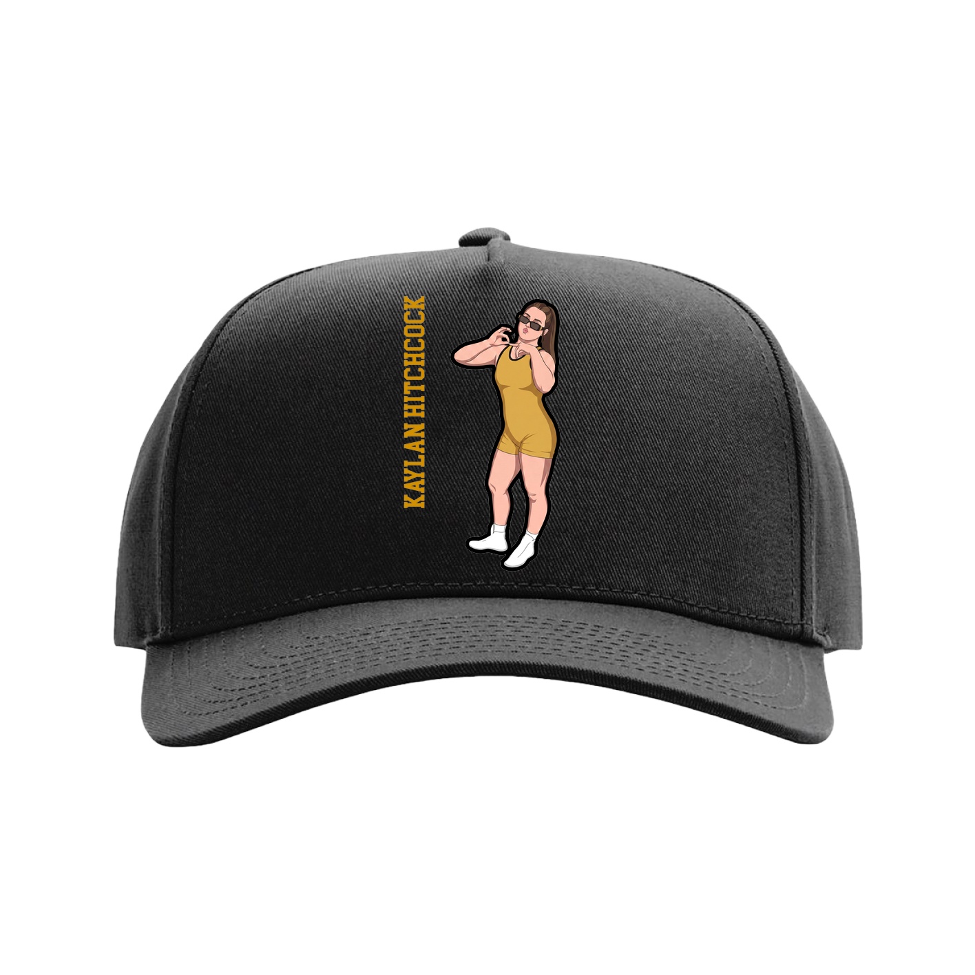 Full Fabric Five-Panel Champ Cap — Name Vertical in Black