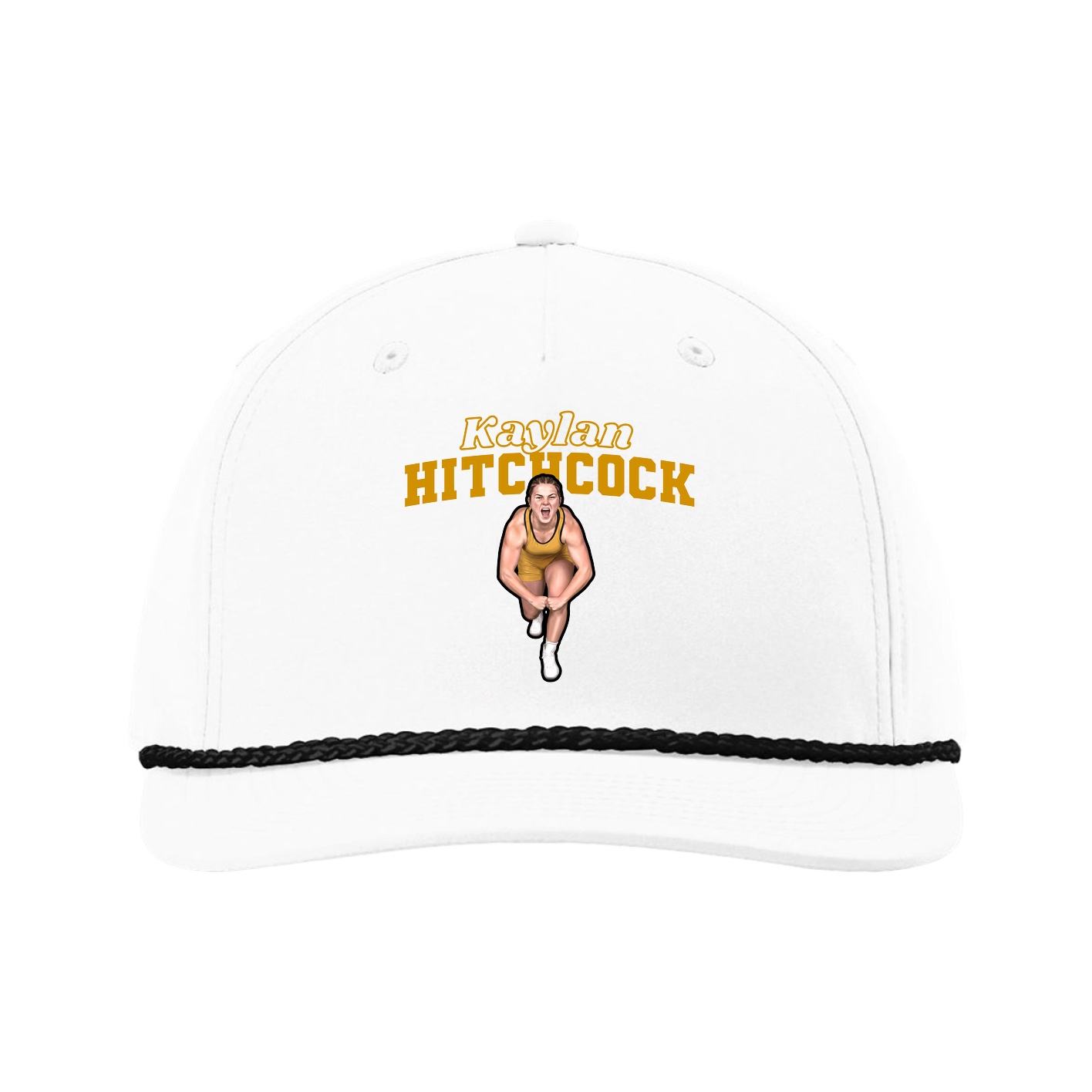 Five-Panel Classic Rope Cap — Name Arch in White