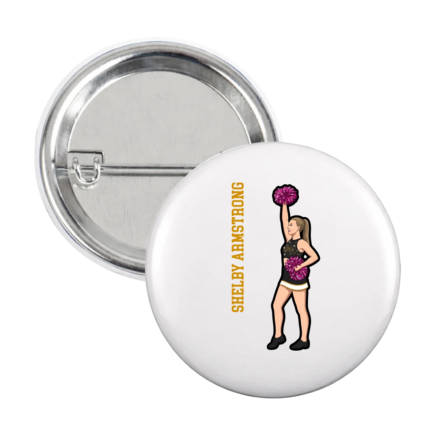 Game Day Button — Name Vertical in White