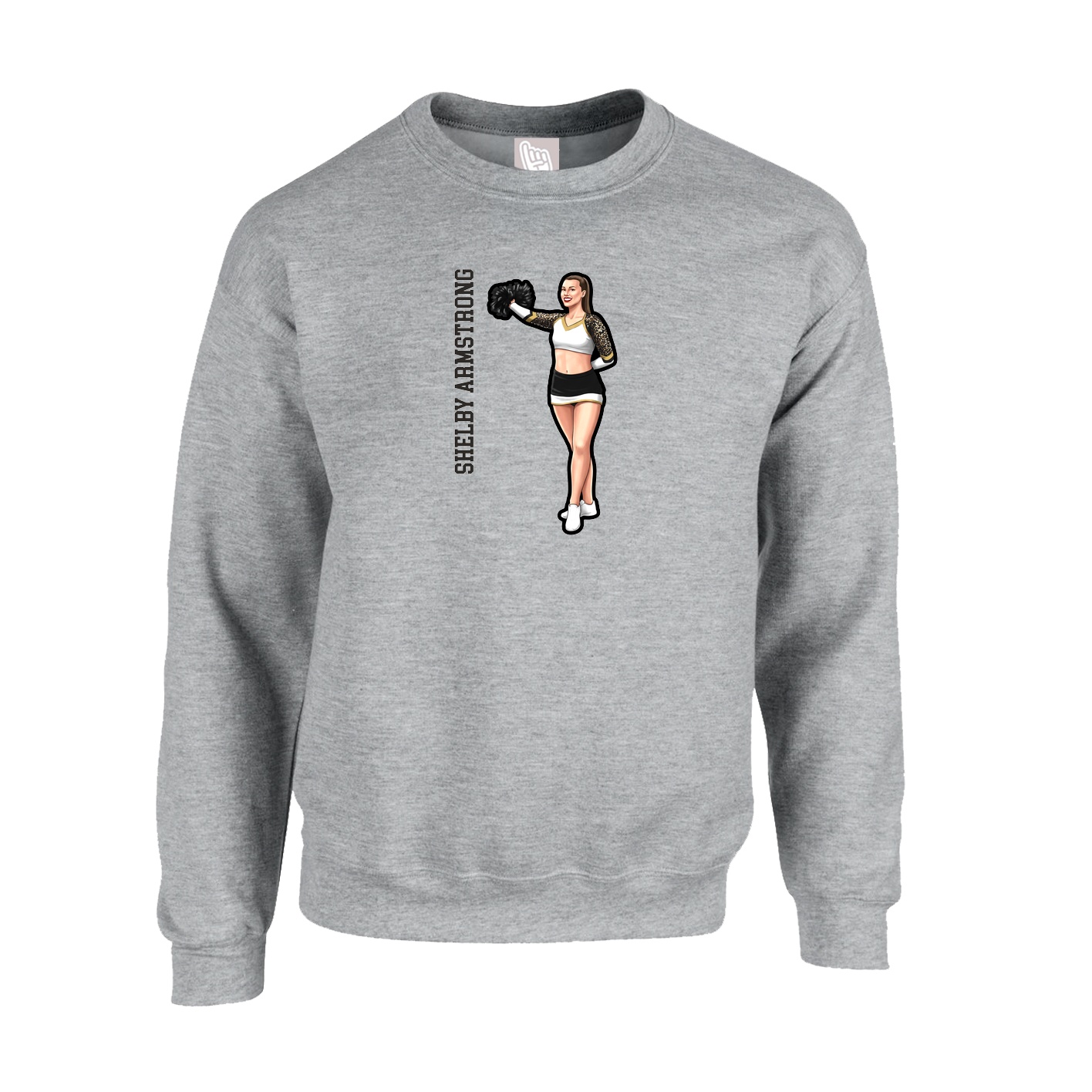 Fleece Crew — Name Vertical in Grey