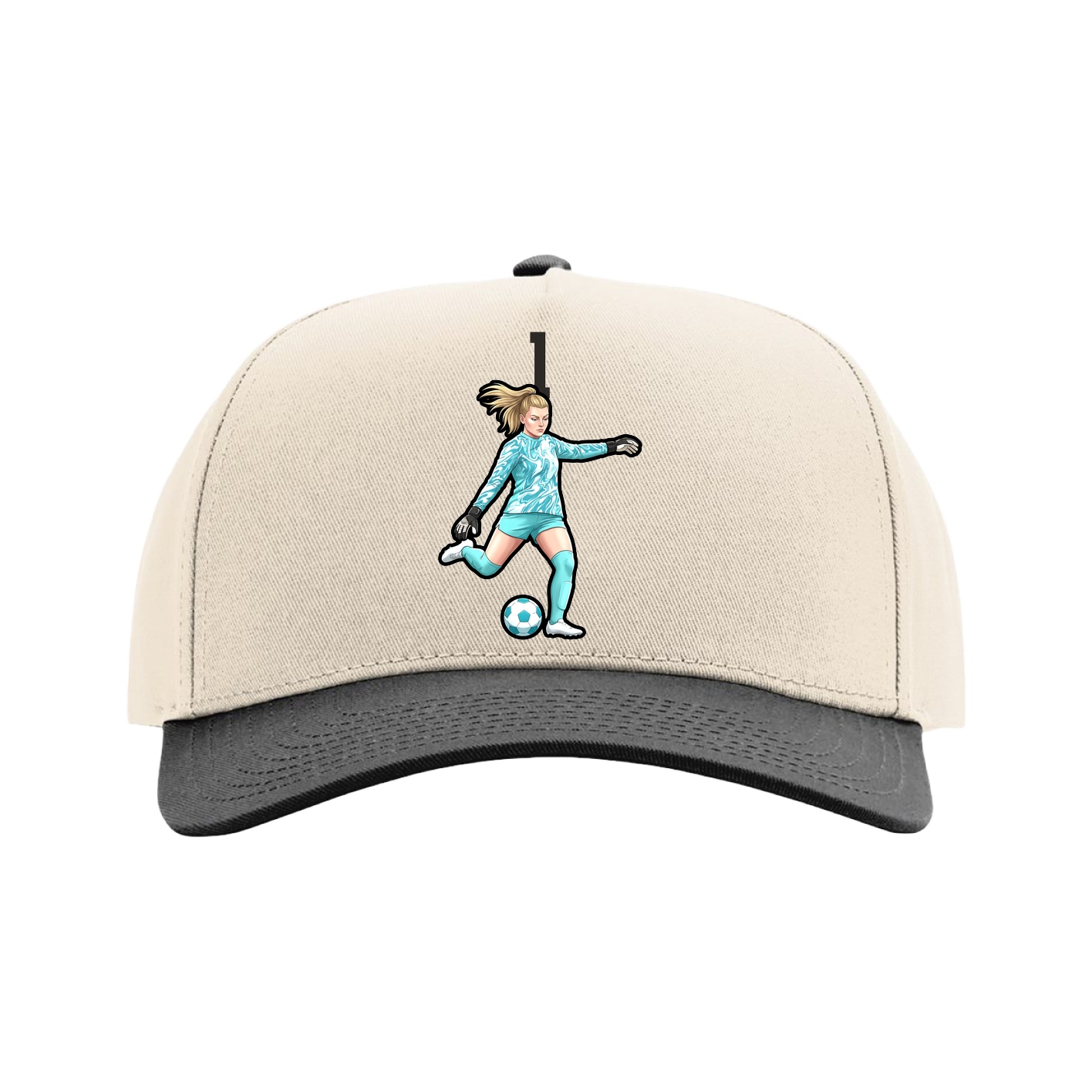 Full Fabric Five-Panel Champ Cap — Number Top in Cream/Black