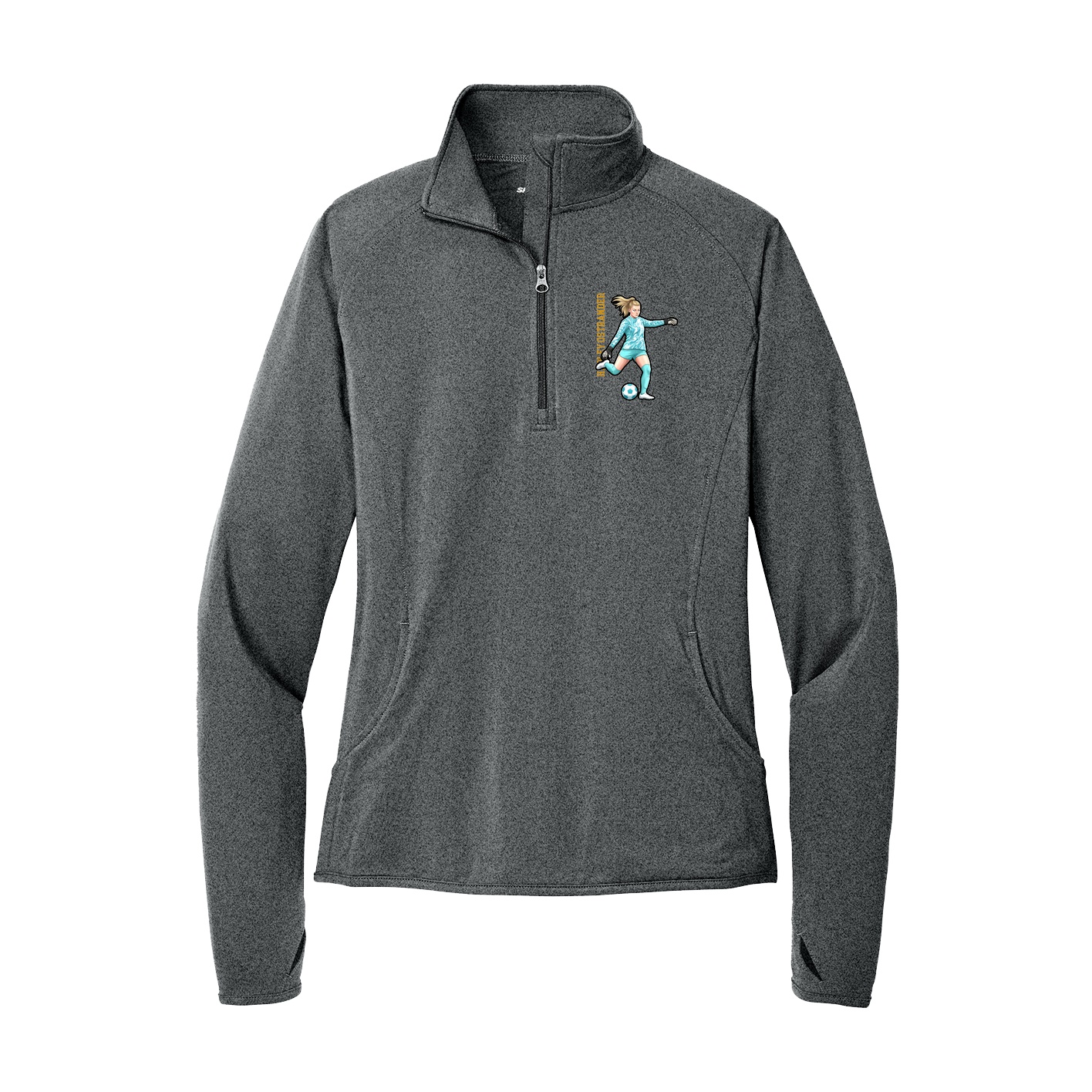 Women's Q-Zip Pullover — Name Vertical in Grey