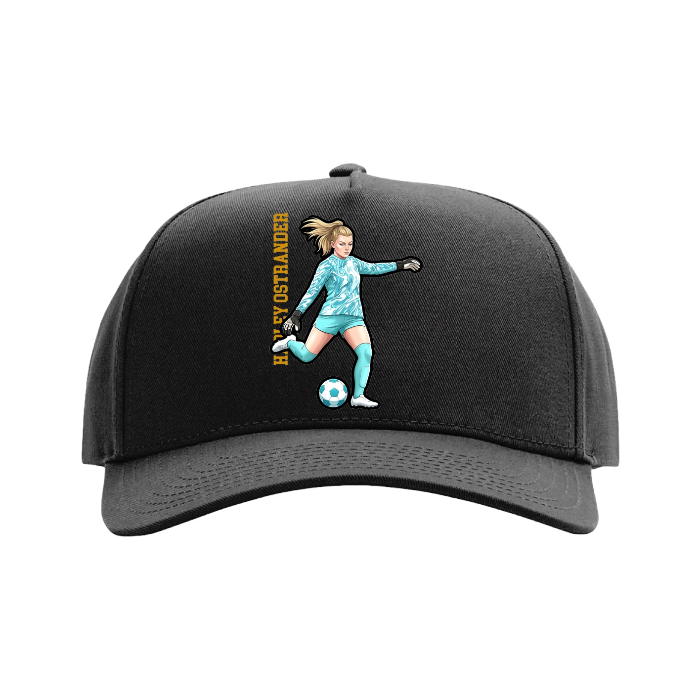 Full Fabric Five-Panel Champ Cap — Name Vertical in Black