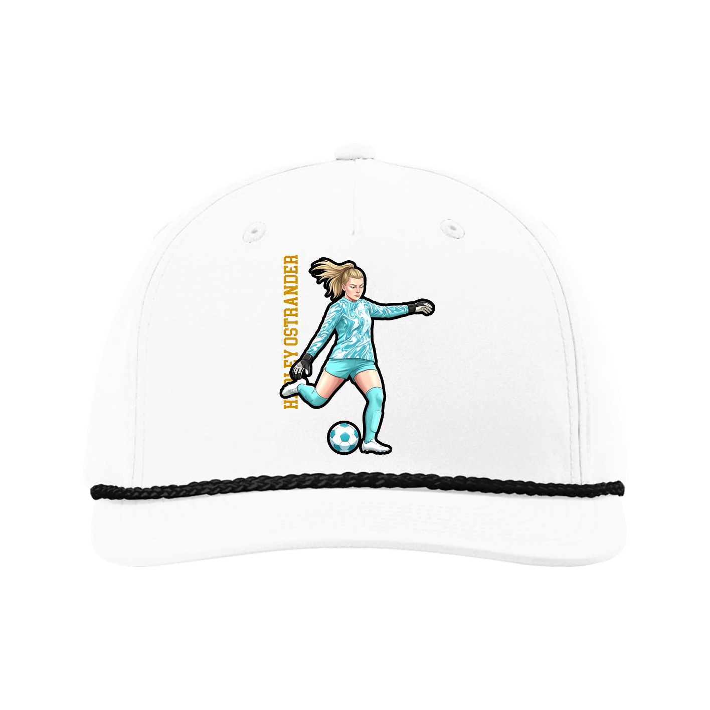Five-Panel Classic Rope Cap — Name Vertical in White
