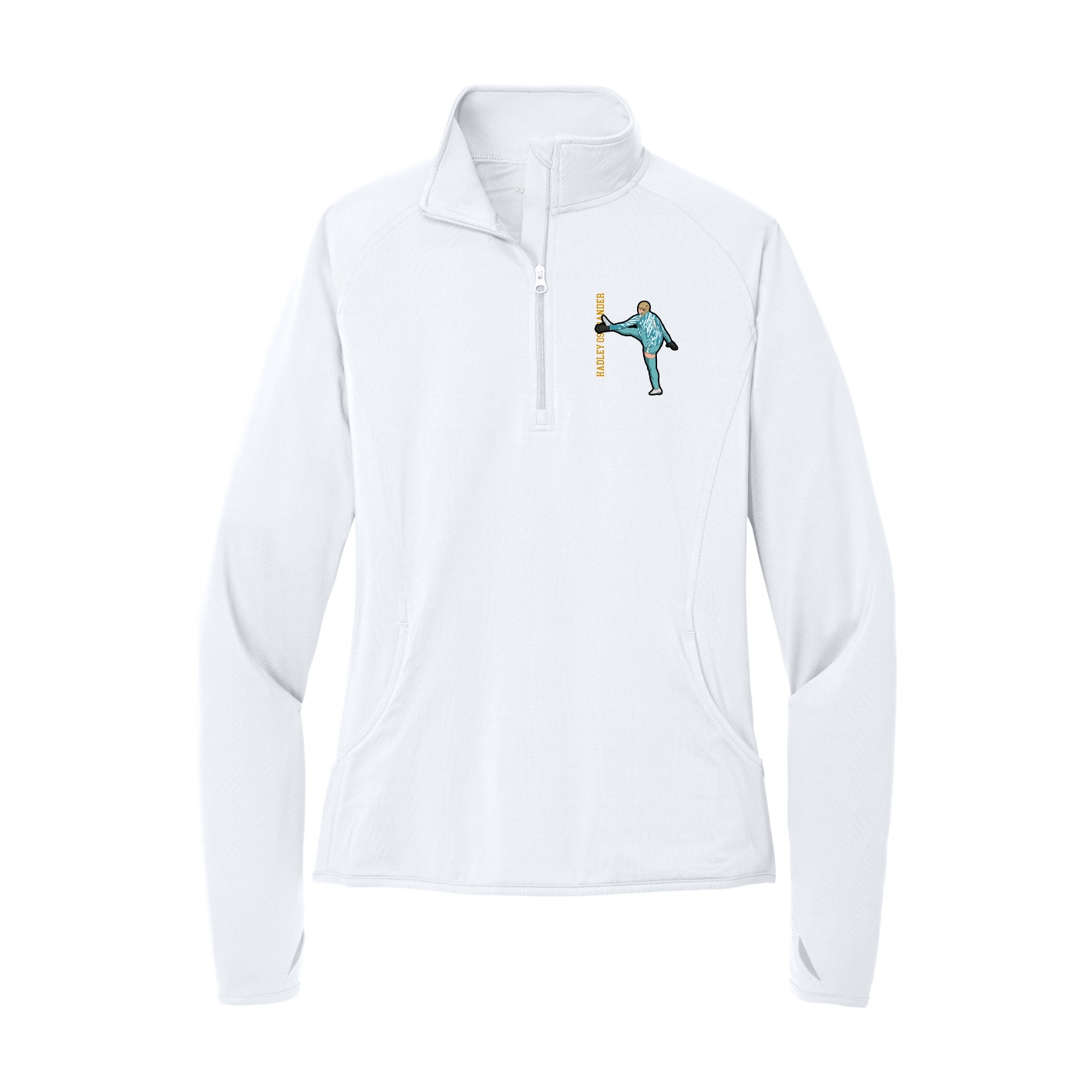 Women's Q-Zip Pullover — Name Vertical in White