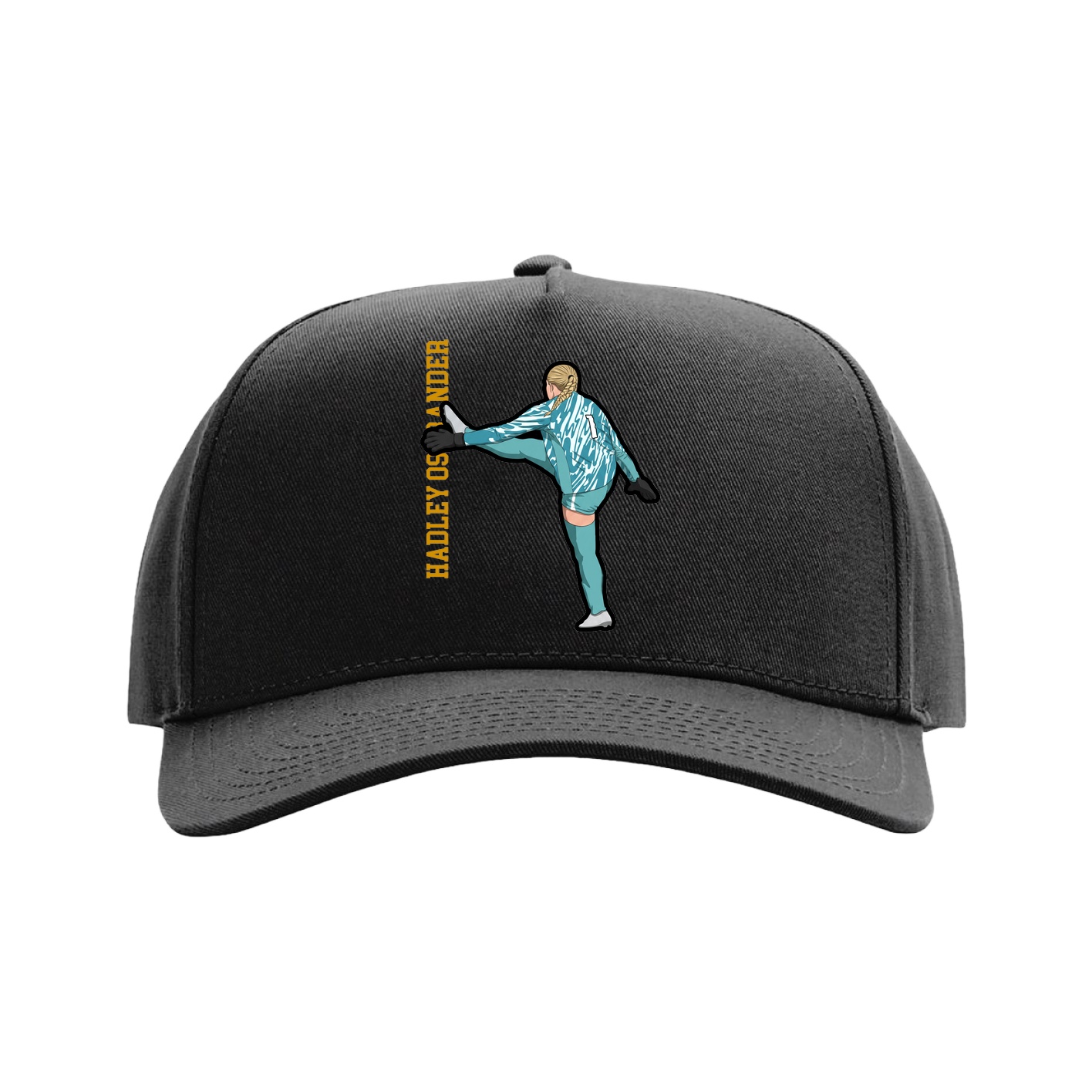 Full Fabric Five-Panel Champ Cap — Name Vertical in Black