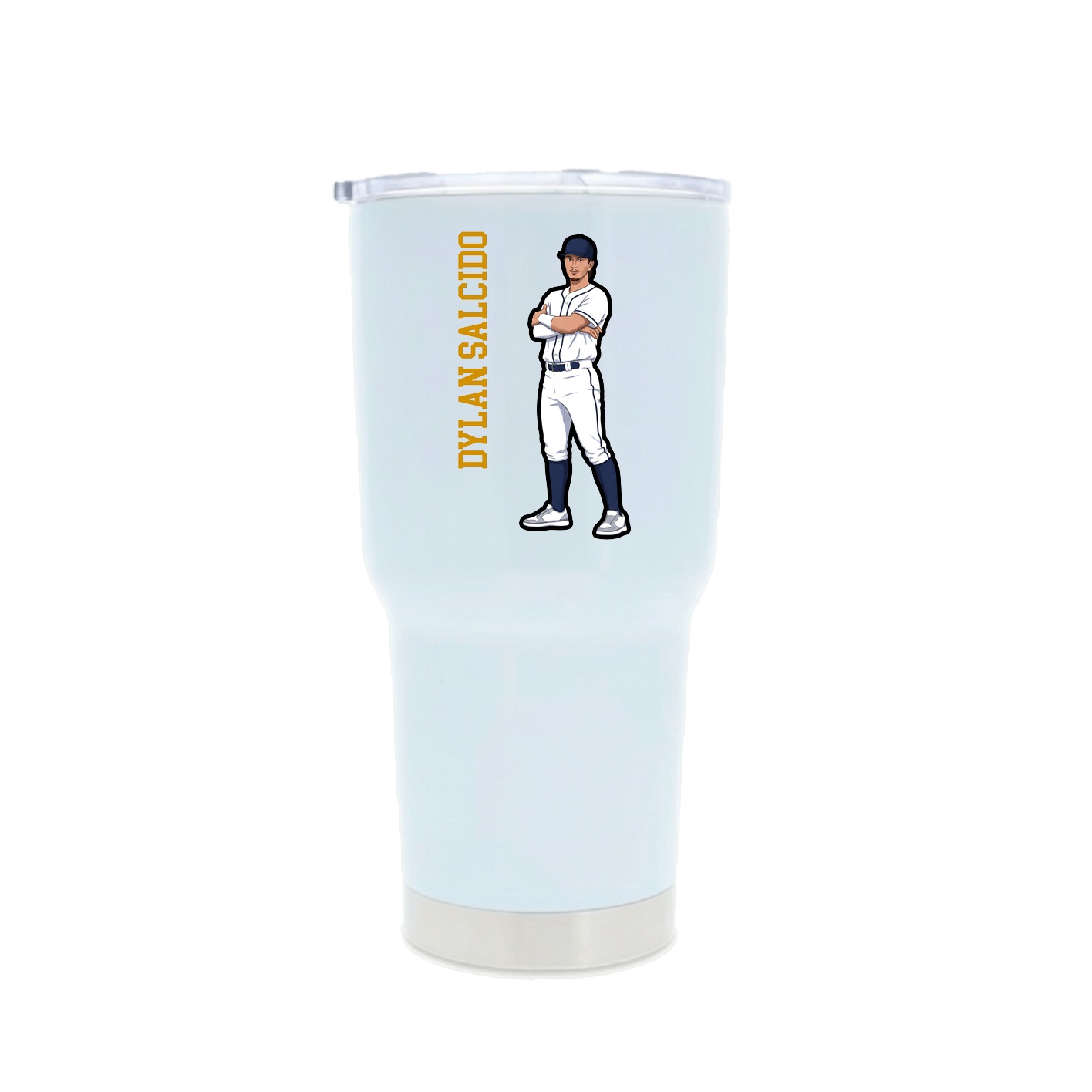 30oz Stainless Steel Tumbler — Name Vertical in White