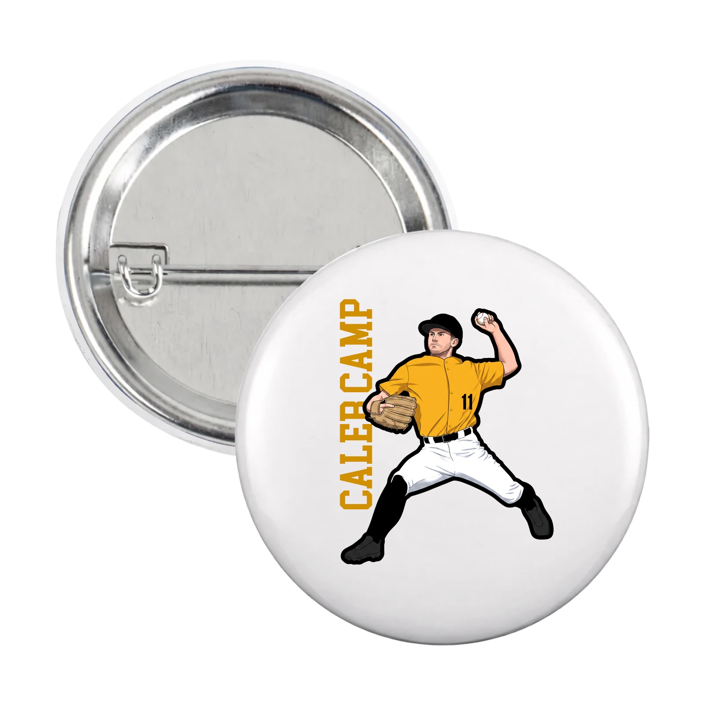 Game Day Button — Name Vertical in White