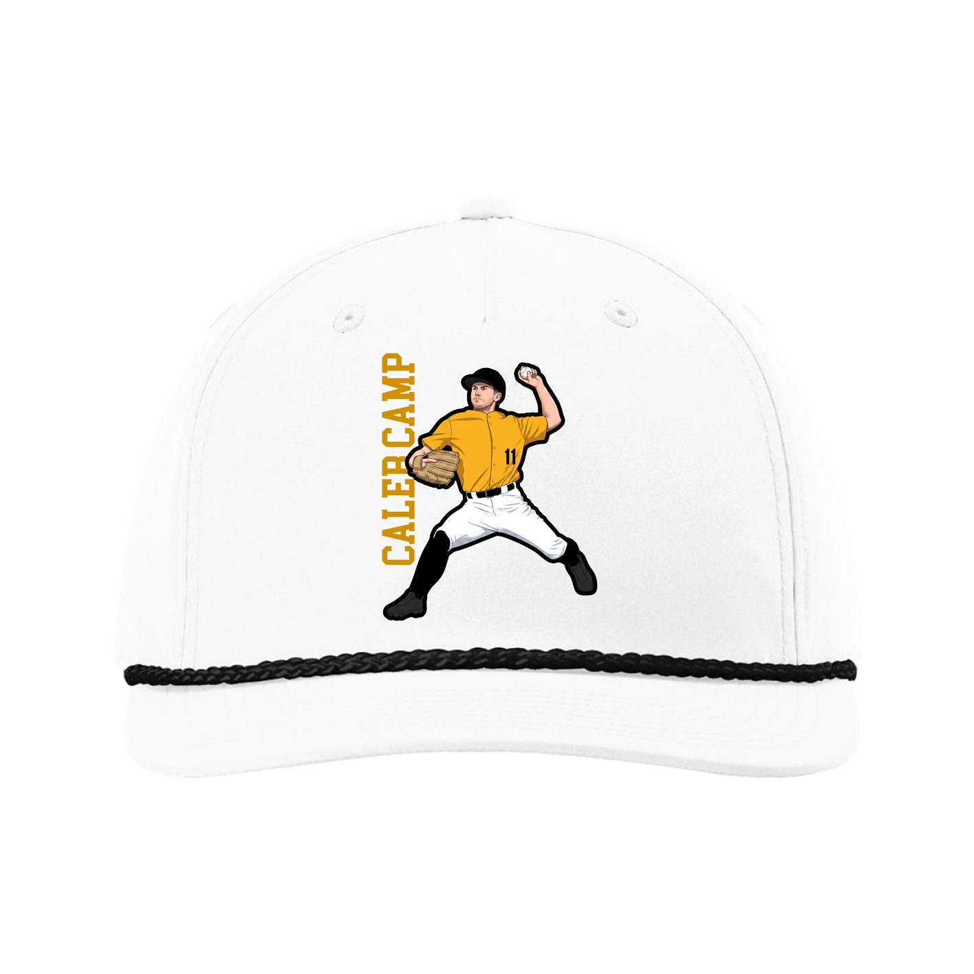Five-Panel Classic Rope Cap — Name Vertical in White