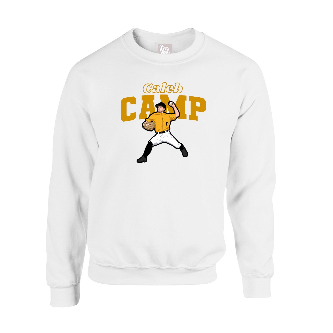 Fleece Crew — Name Arch in White