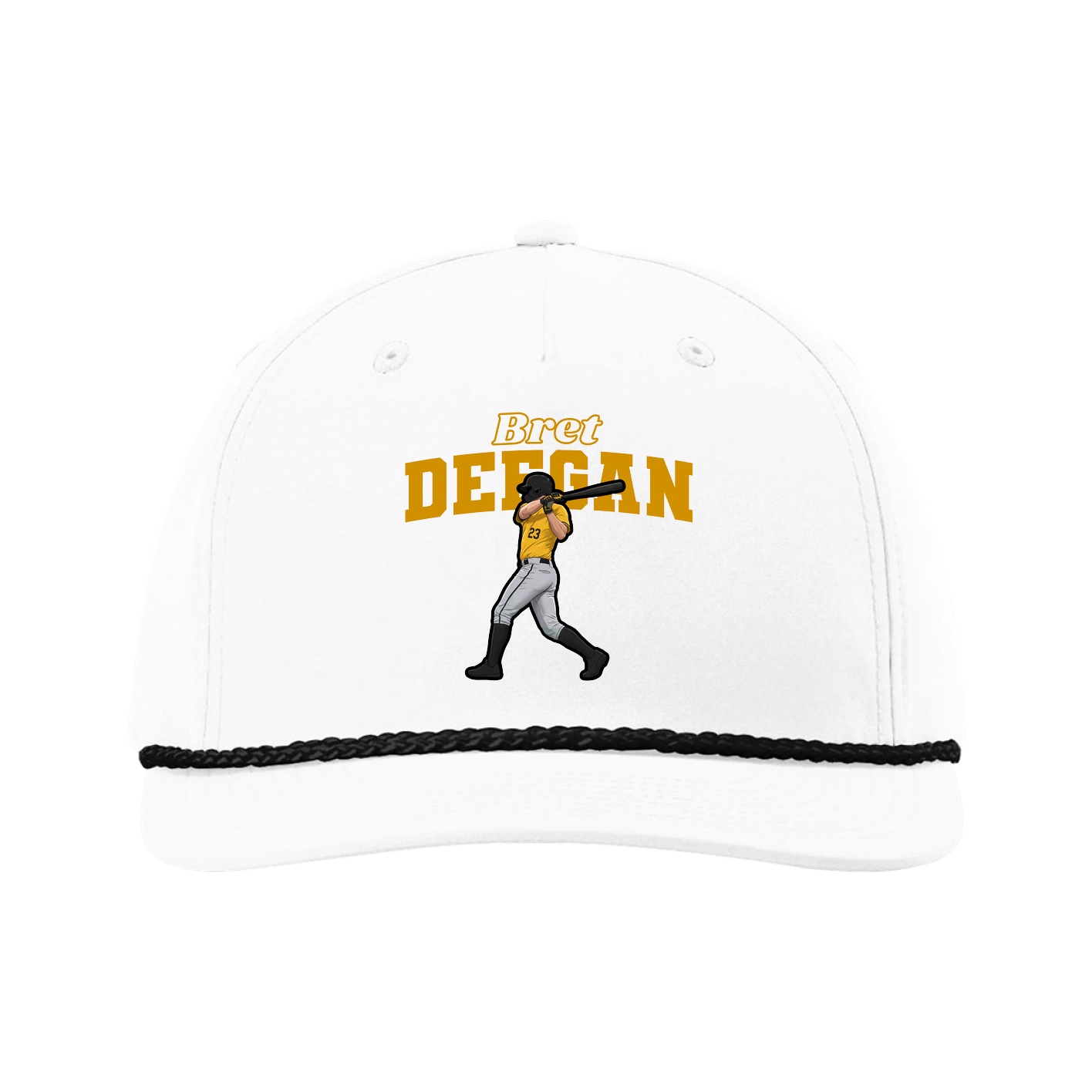 Five-Panel Classic Rope Cap — Name Arch in White
