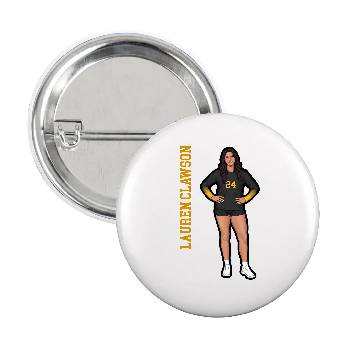 Game Day Button — Name Vertical in White