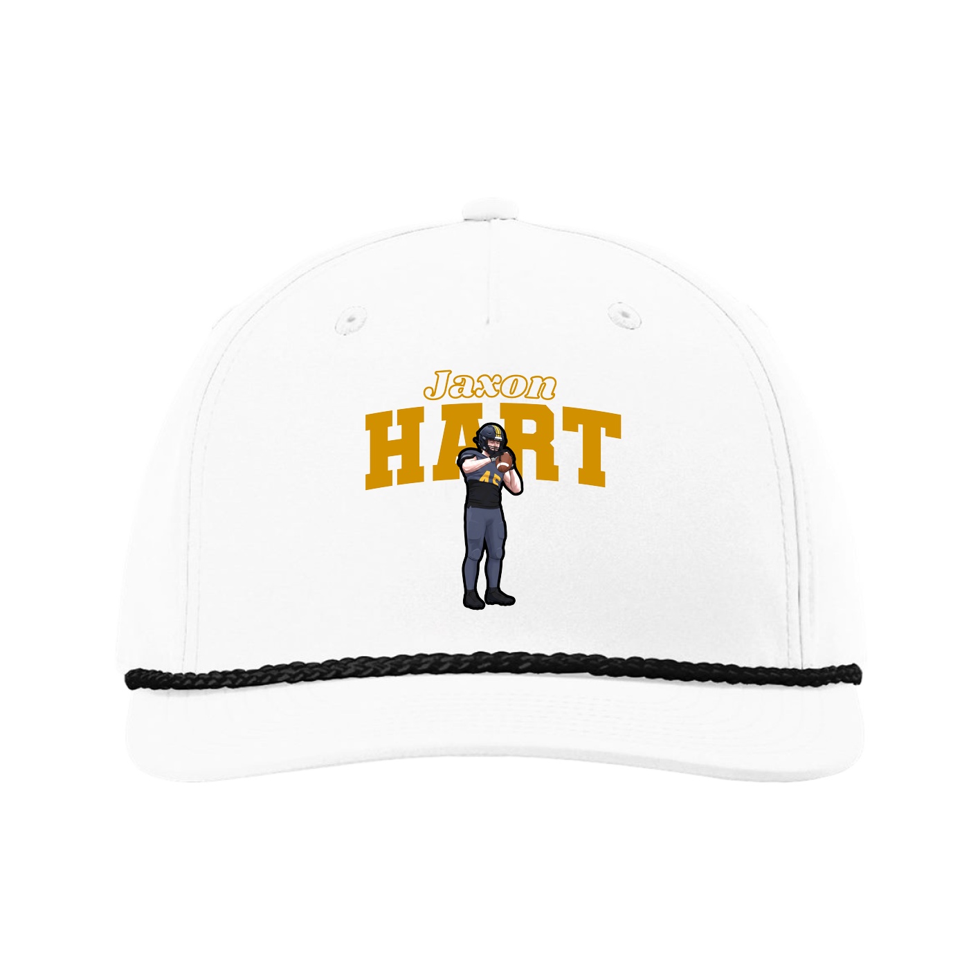Five-Panel Classic Rope Cap — Name Arch in White