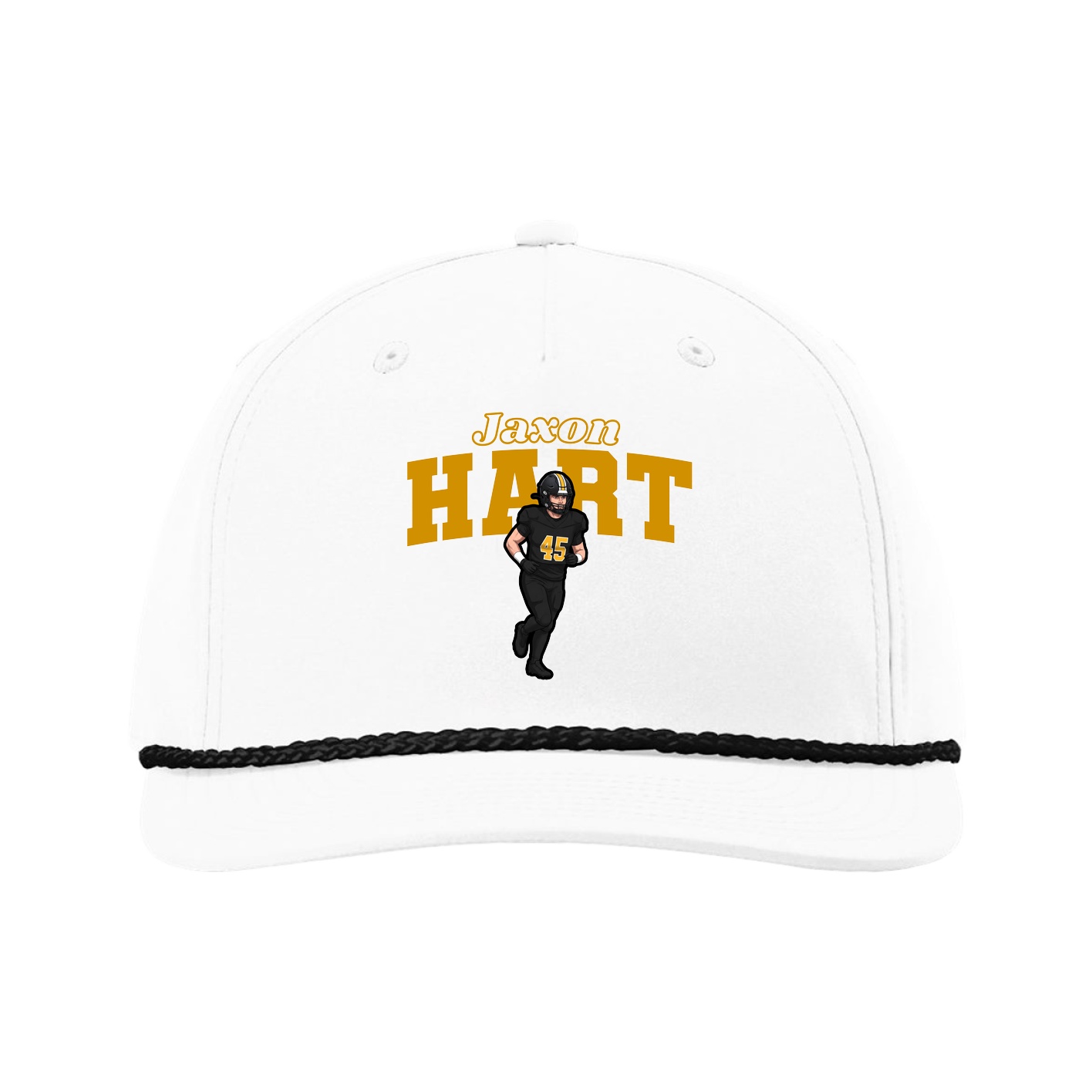 Five-Panel Classic Rope Cap — Name Arch in White