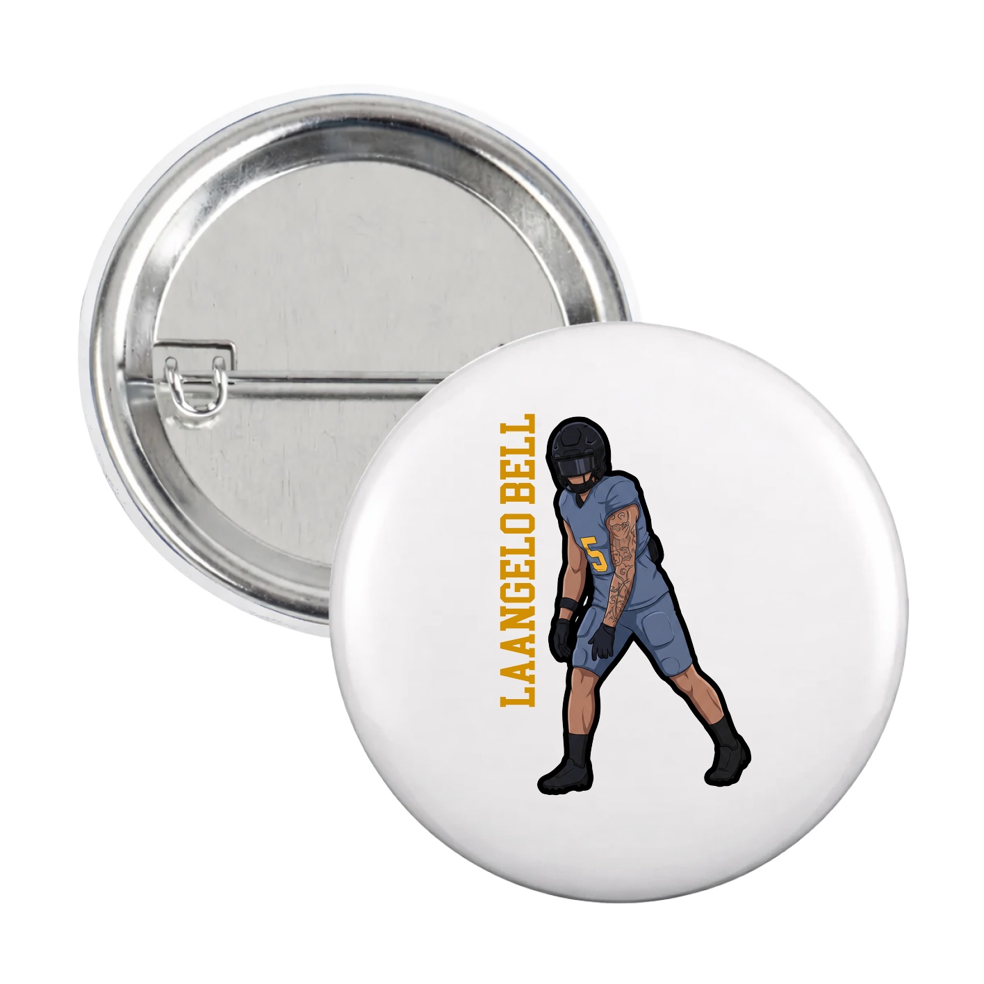 Game Day Button — Name Vertical in White