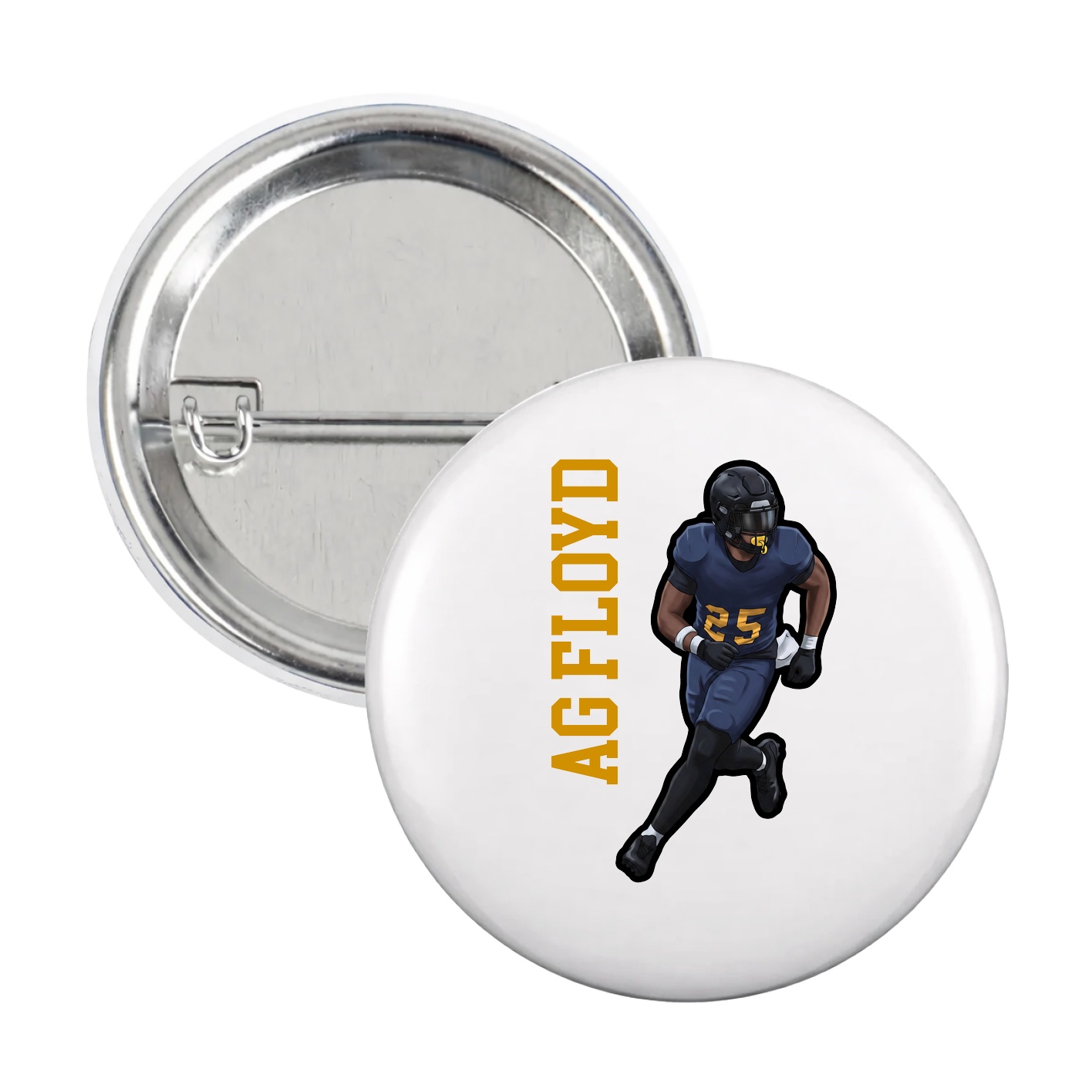 Game Day Button — Name Vertical in White