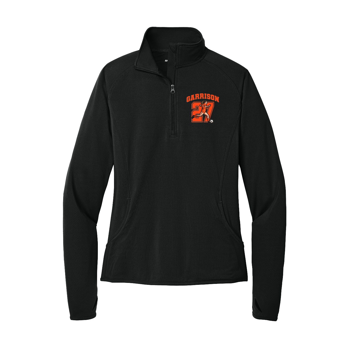 Women's Q-Zip Pullover — Number in Black