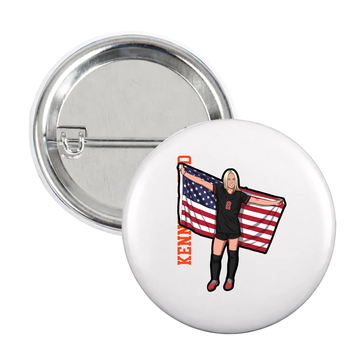 Game Day Button — Name Vertical in White