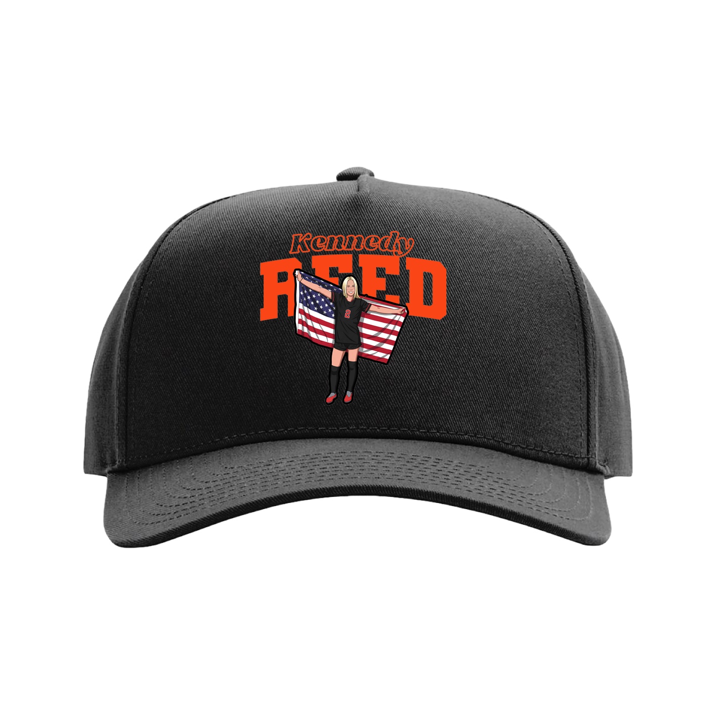 Full Fabric Five-Panel Champ Cap — Name Arch in Black