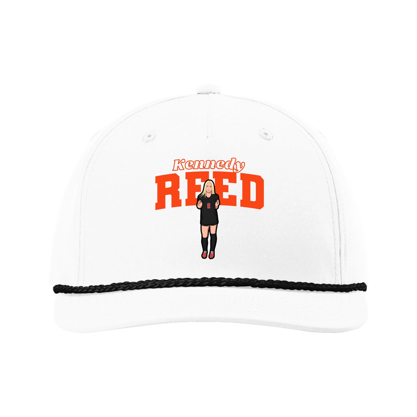 Five-Panel Classic Rope Cap — Name Arch in White