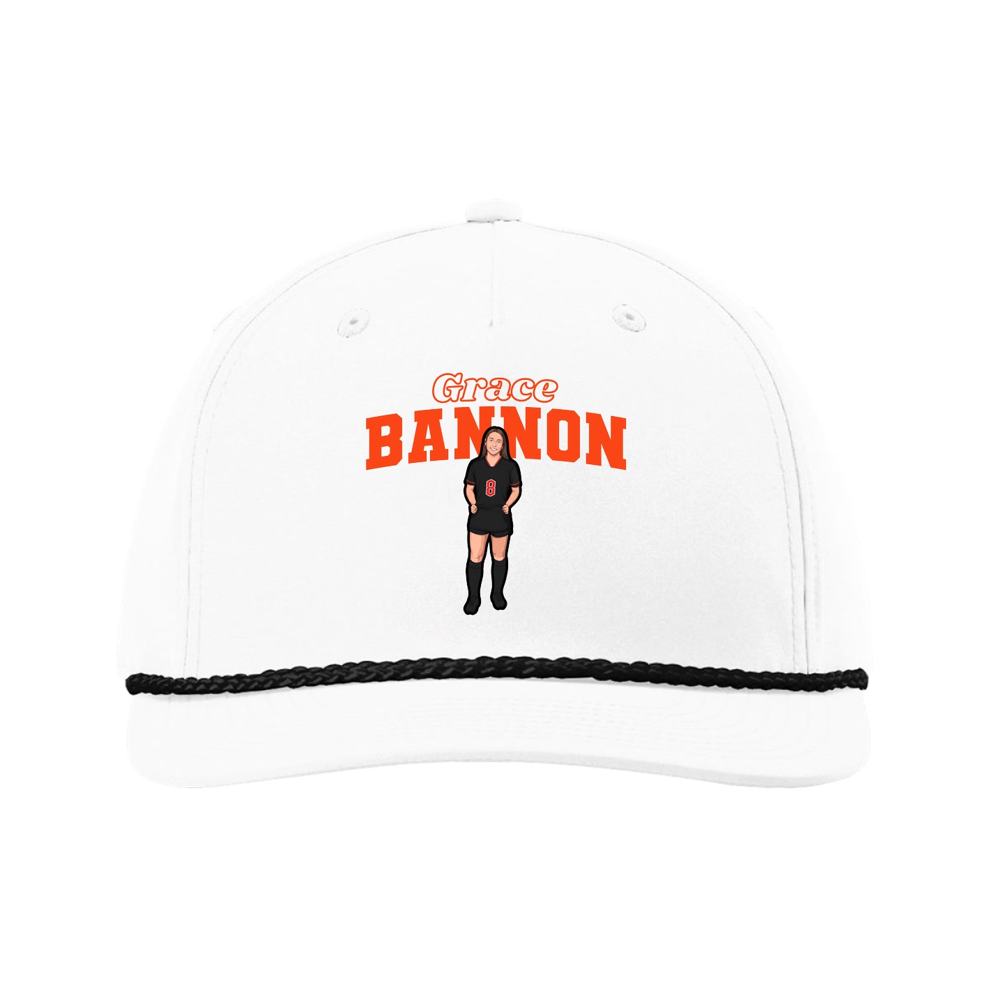 Five-Panel Classic Rope Cap — Name Arch in White