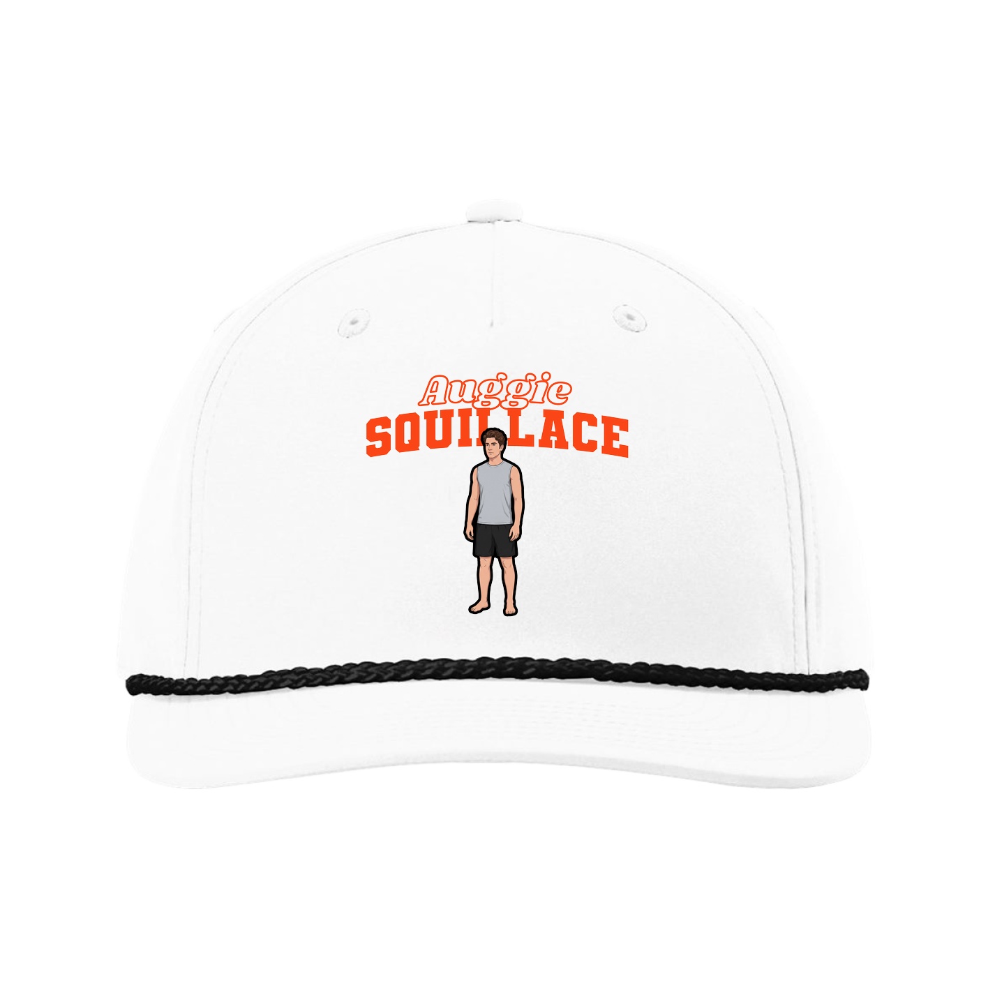 Five-Panel Classic Rope Cap — Name Arch in White