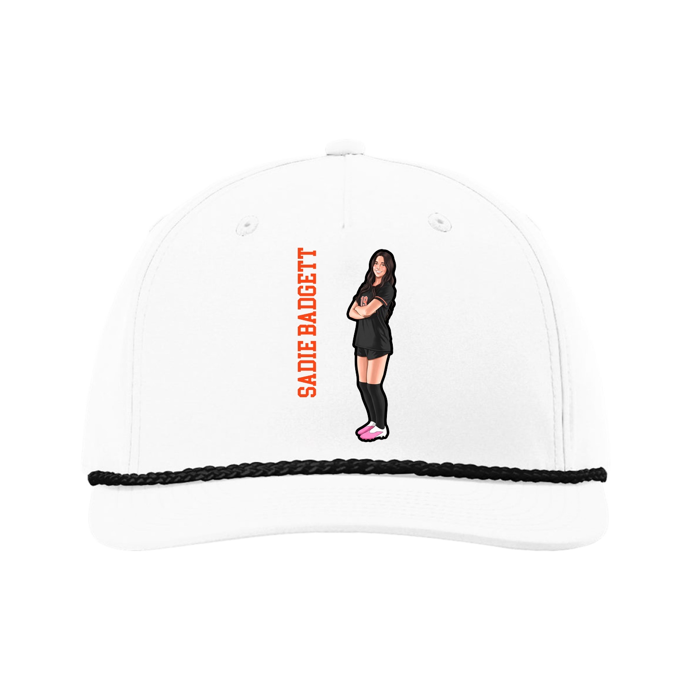 Five-Panel Classic Rope Cap — Name Vertical in White
