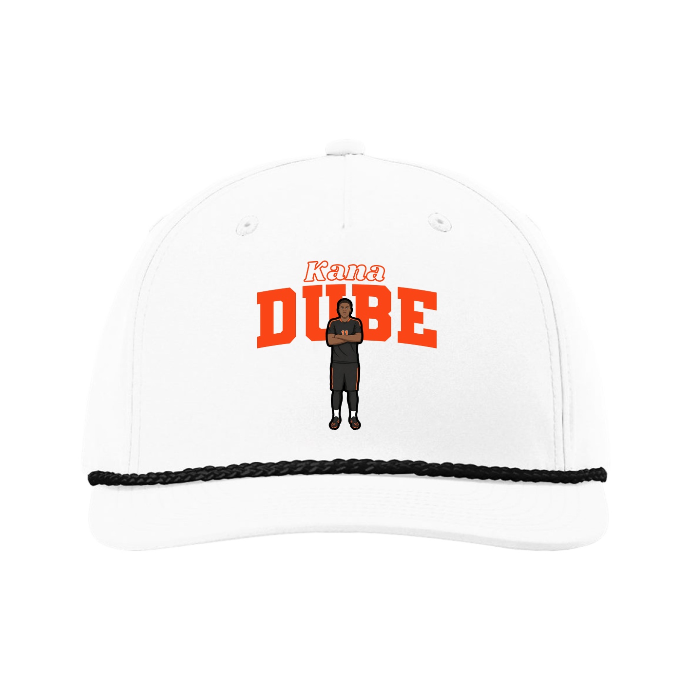 Five-Panel Classic Rope Cap — Name Arch in White