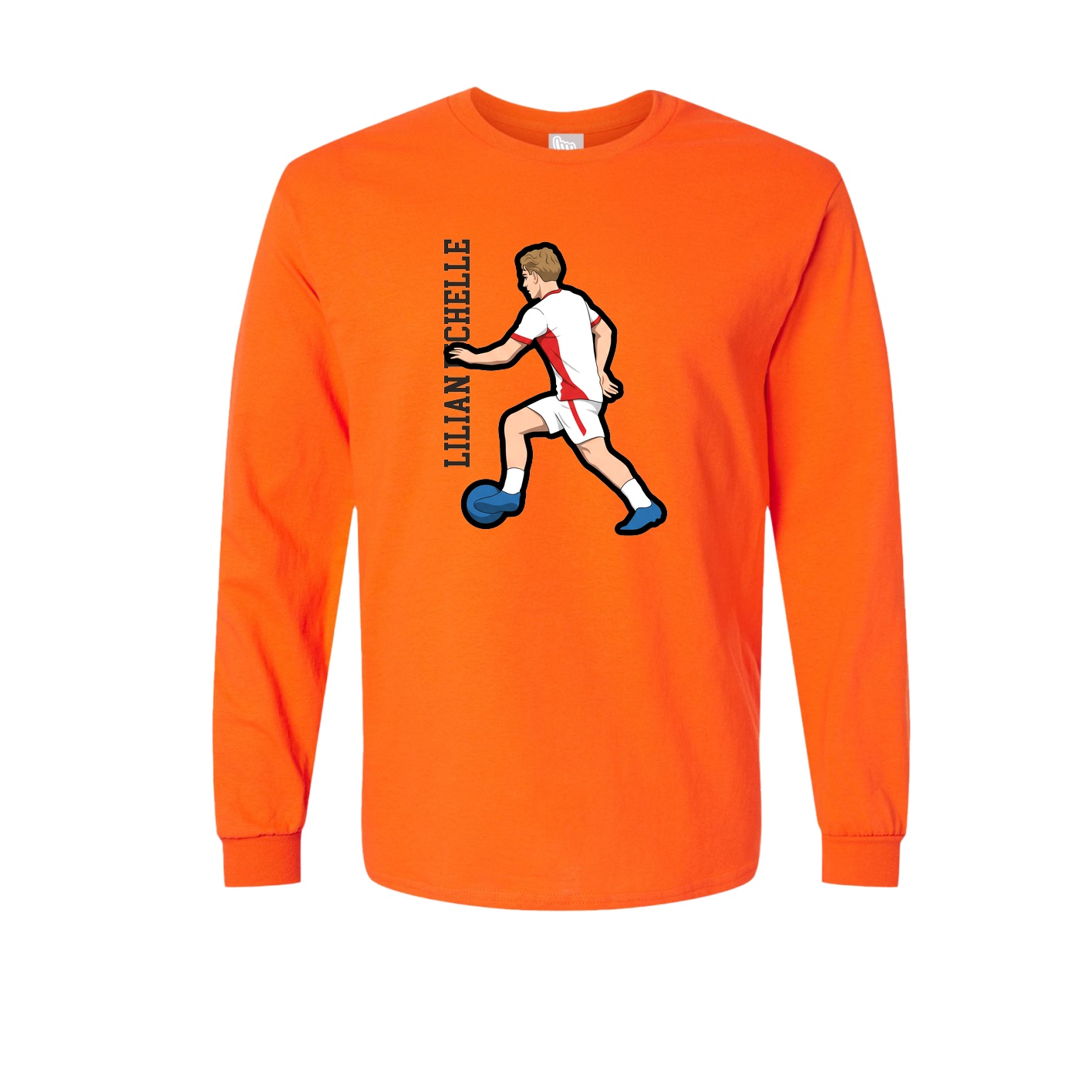 Long Sleeve Tee — Name Vertical in Orange