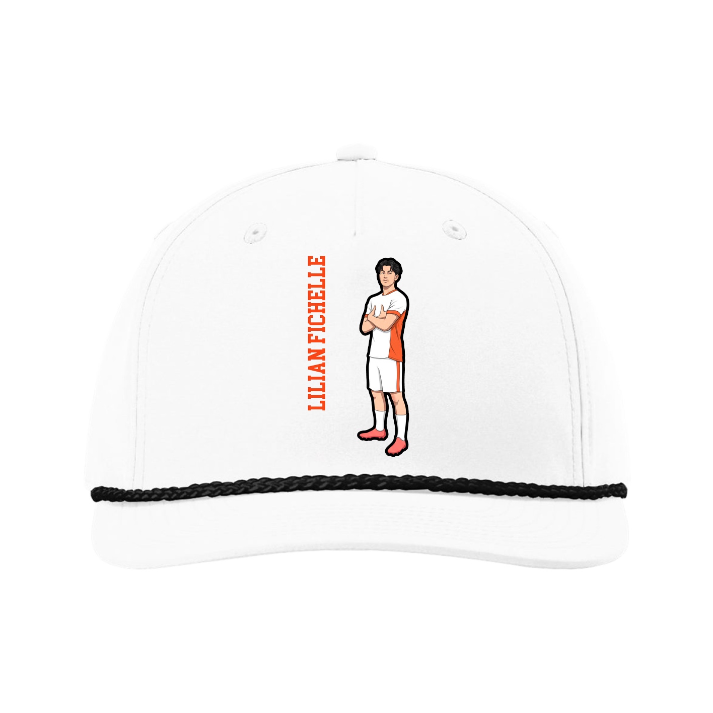 Five-Panel Classic Rope Cap — Name Vertical in White