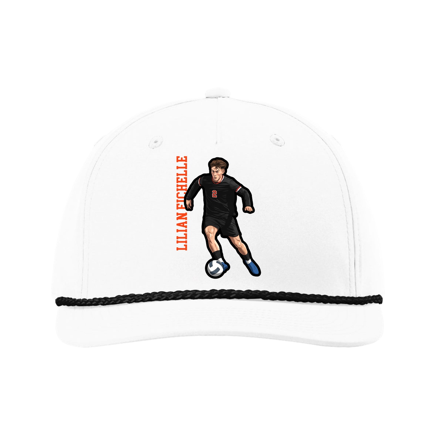 Five-Panel Classic Rope Cap — Name Vertical in White