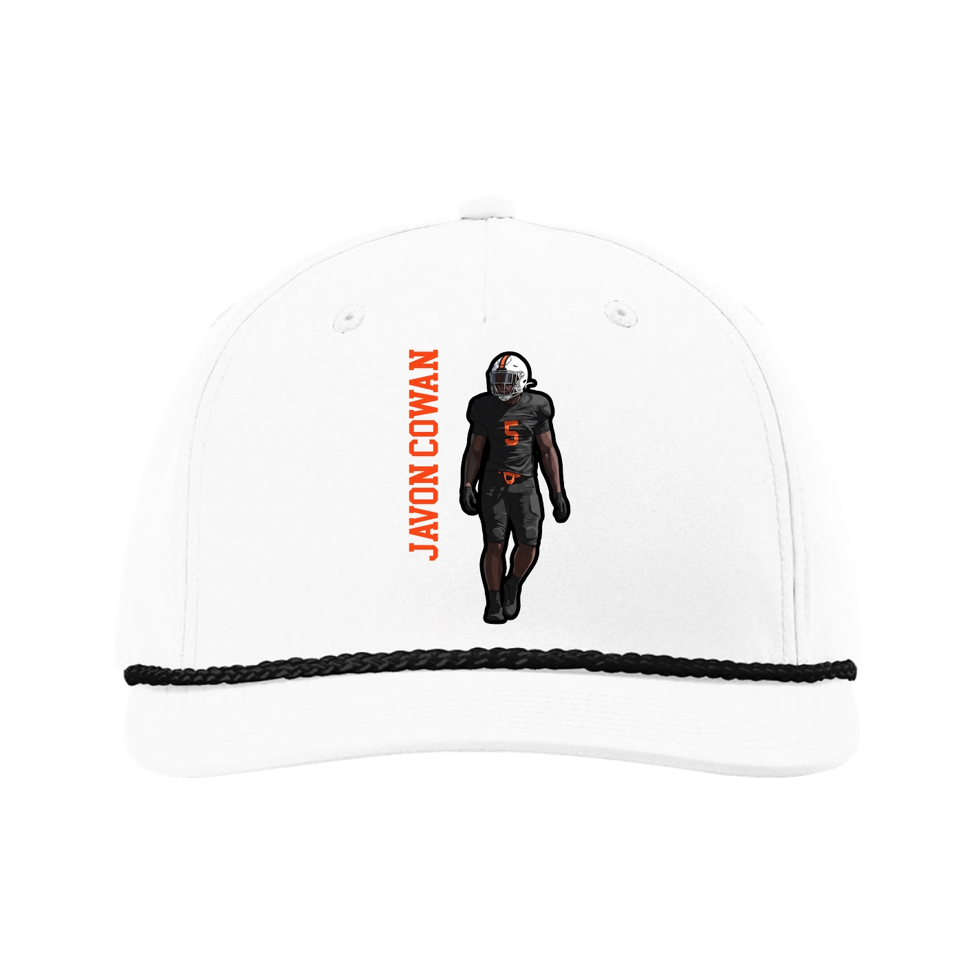 Five-Panel Classic Rope Cap — Name Vertical in White