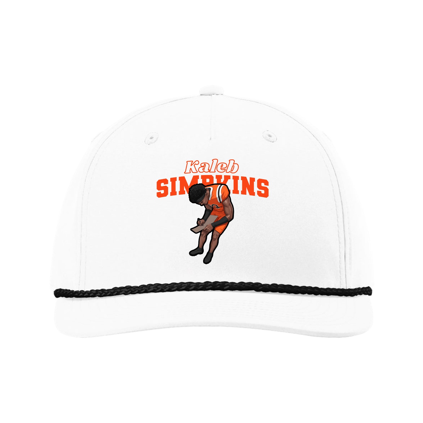 Five-Panel Classic Rope Cap — Name Arch in White
