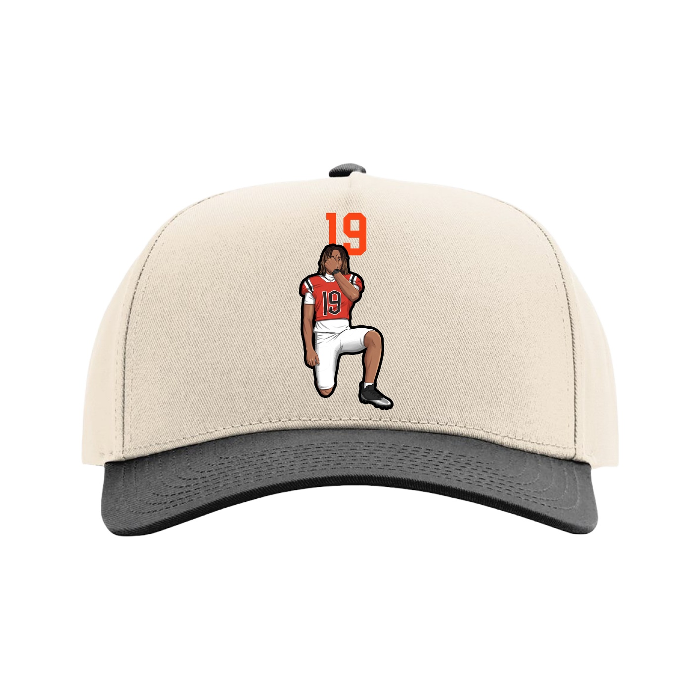 Full Fabric Five-Panel Champ Cap — Number Top in Cream/Black