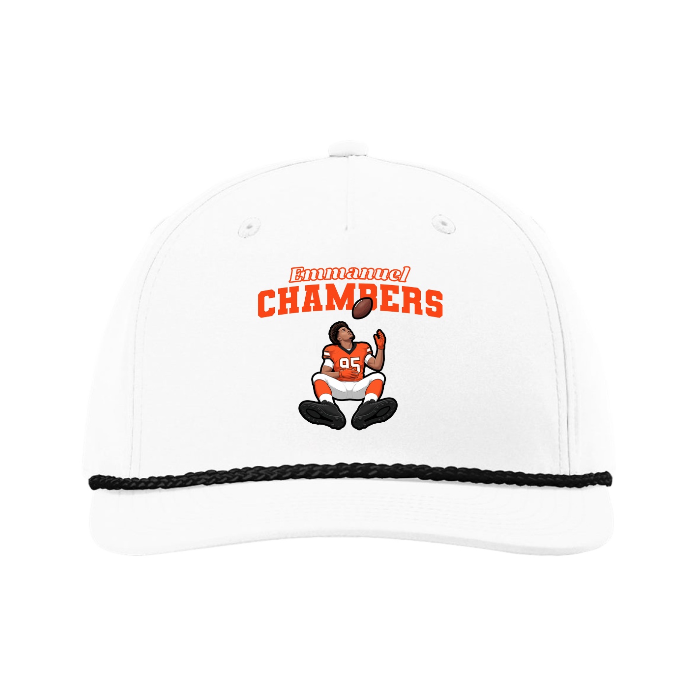 Five-Panel Classic Rope Cap — Name Arch in White