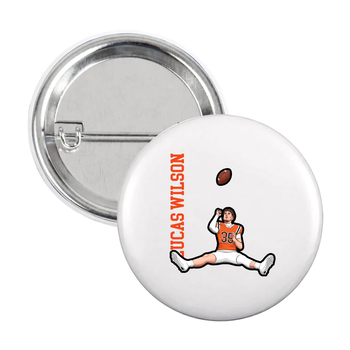Game Day Button — Name Vertical in White