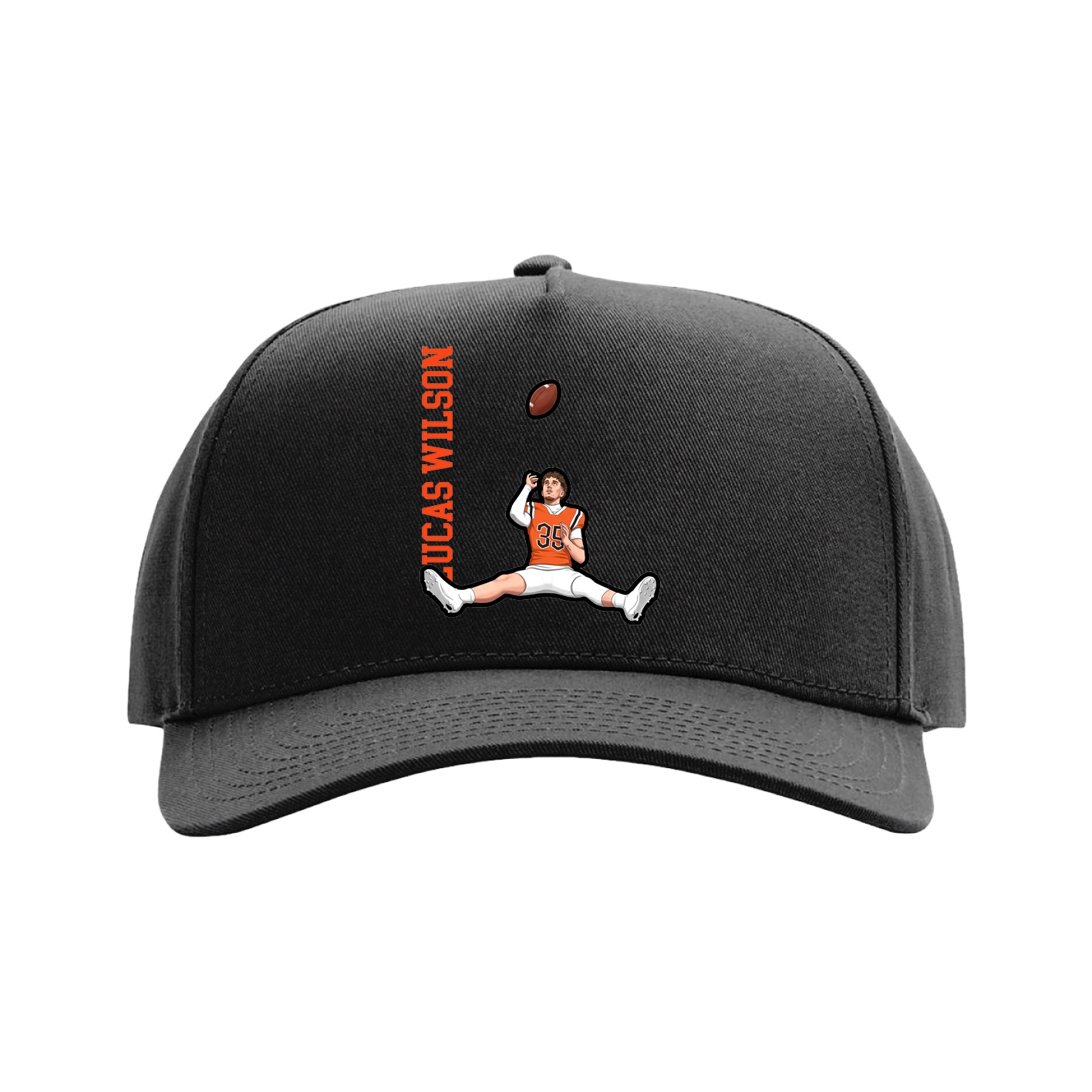 Full Fabric Five-Panel Champ Cap — Name Vertical in Black