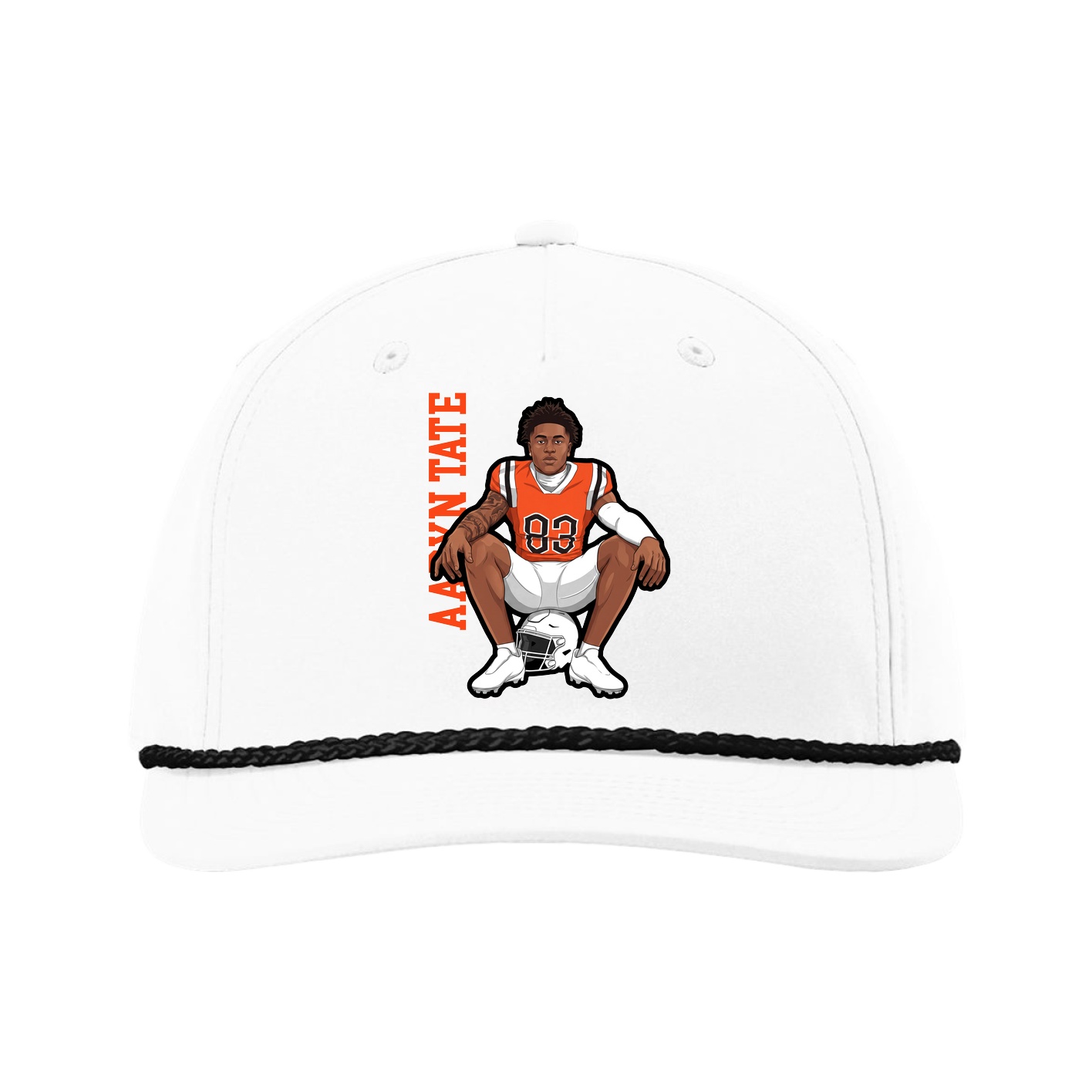 Five-Panel Classic Rope Cap — Name Vertical in White