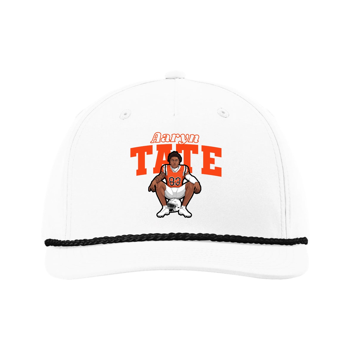 Five-Panel Classic Rope Cap — Name Arch in White