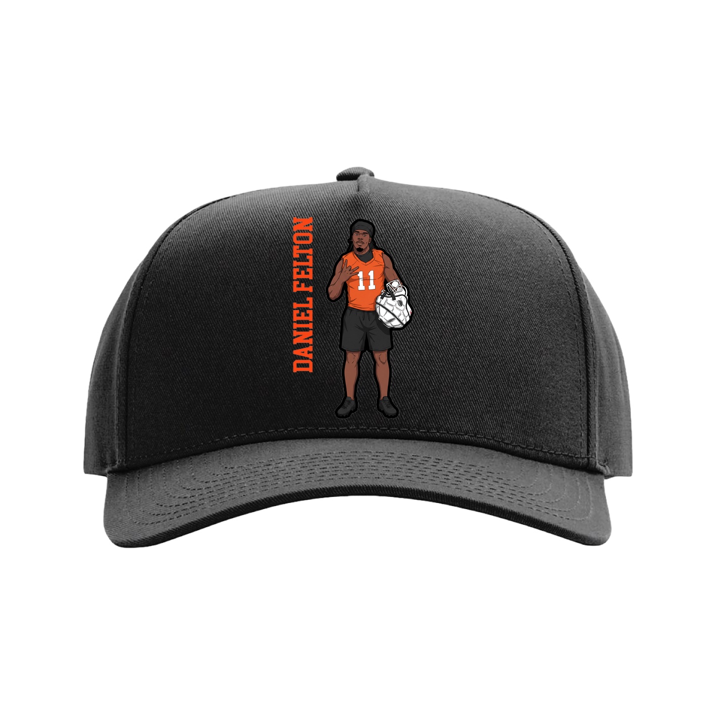 Full Fabric Five-Panel Champ Cap — Name Vertical in Black
