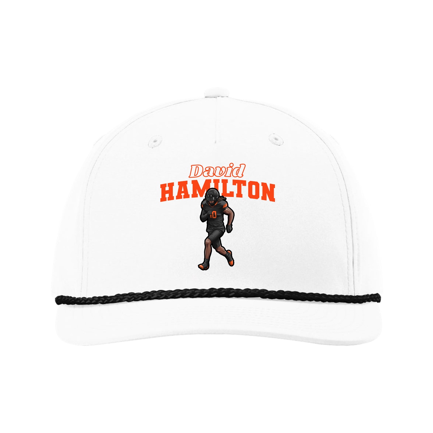 Five-Panel Classic Rope Cap — Name Arch in White