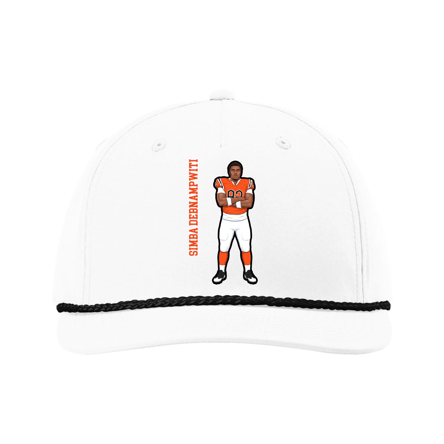 Five-Panel Classic Rope Cap — Name Vertical in White