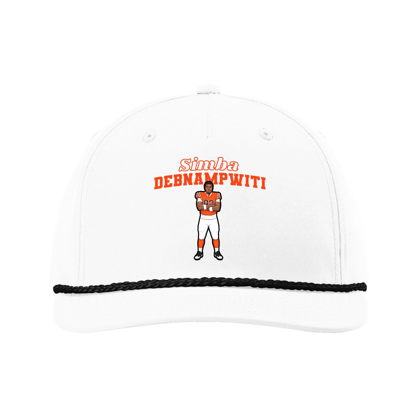 Five-Panel Classic Rope Cap — Name Arch in White