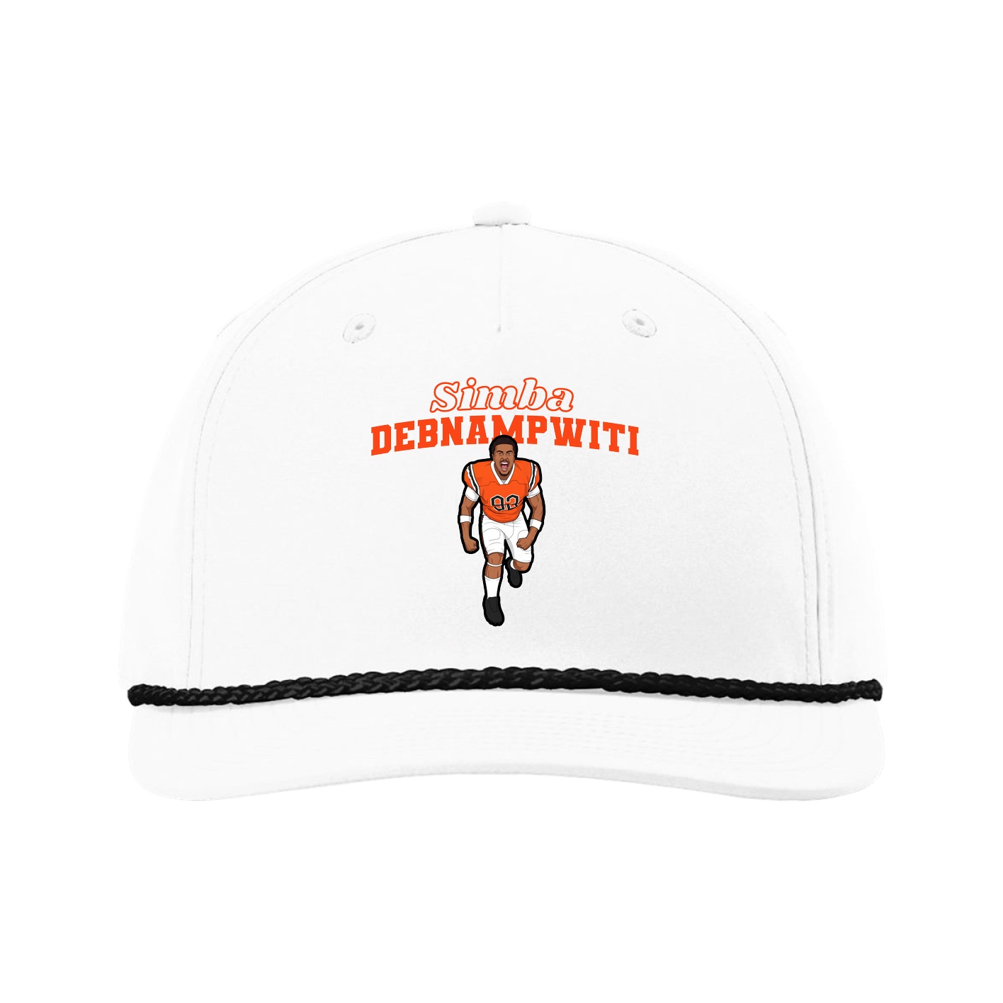Five-Panel Classic Rope Cap — Name Arch in White