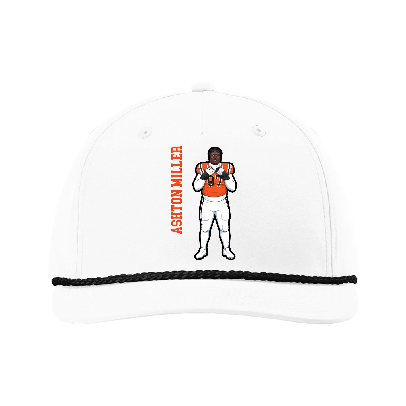 Five-Panel Classic Rope Cap — Name Vertical in White
