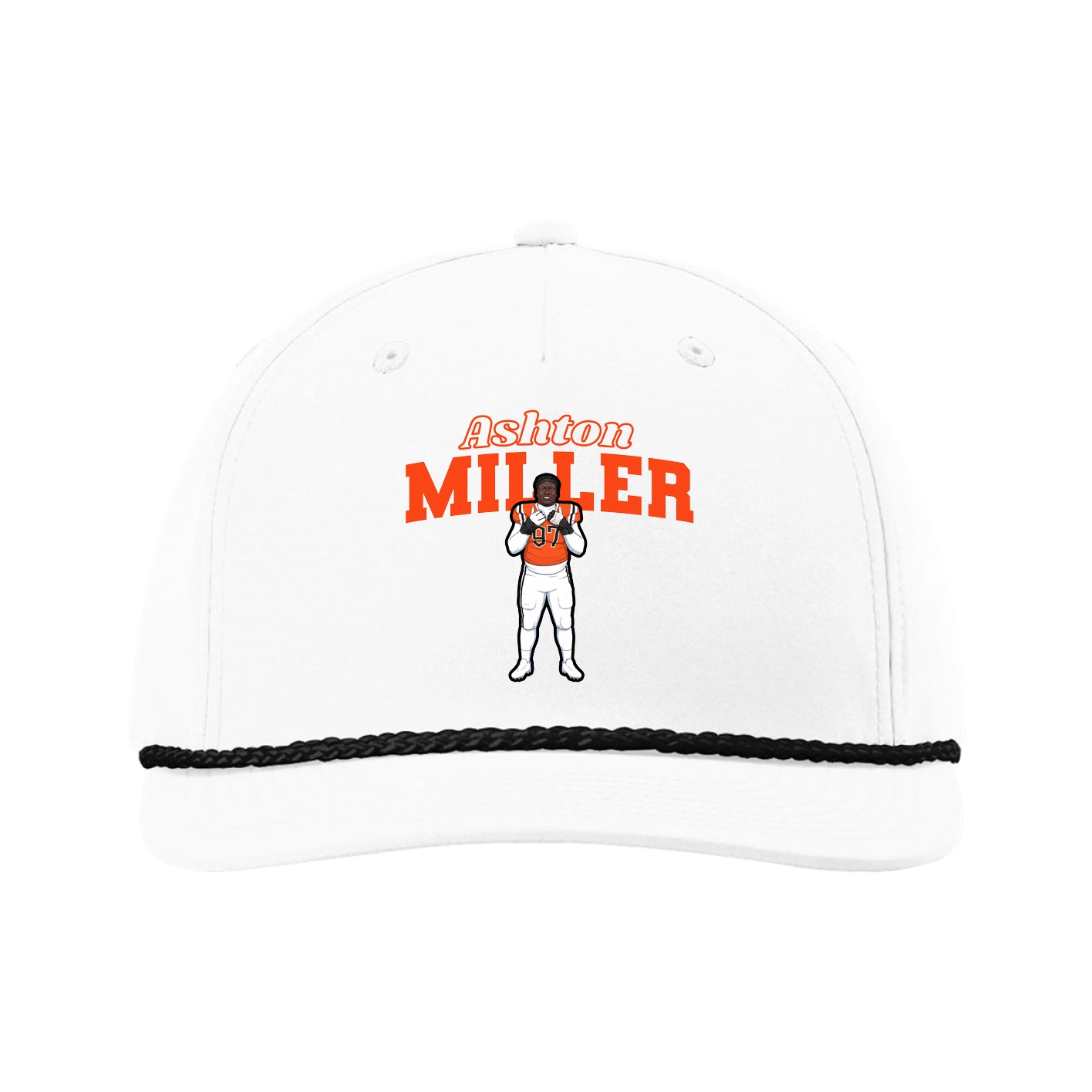 Five-Panel Classic Rope Cap — Name Arch in White