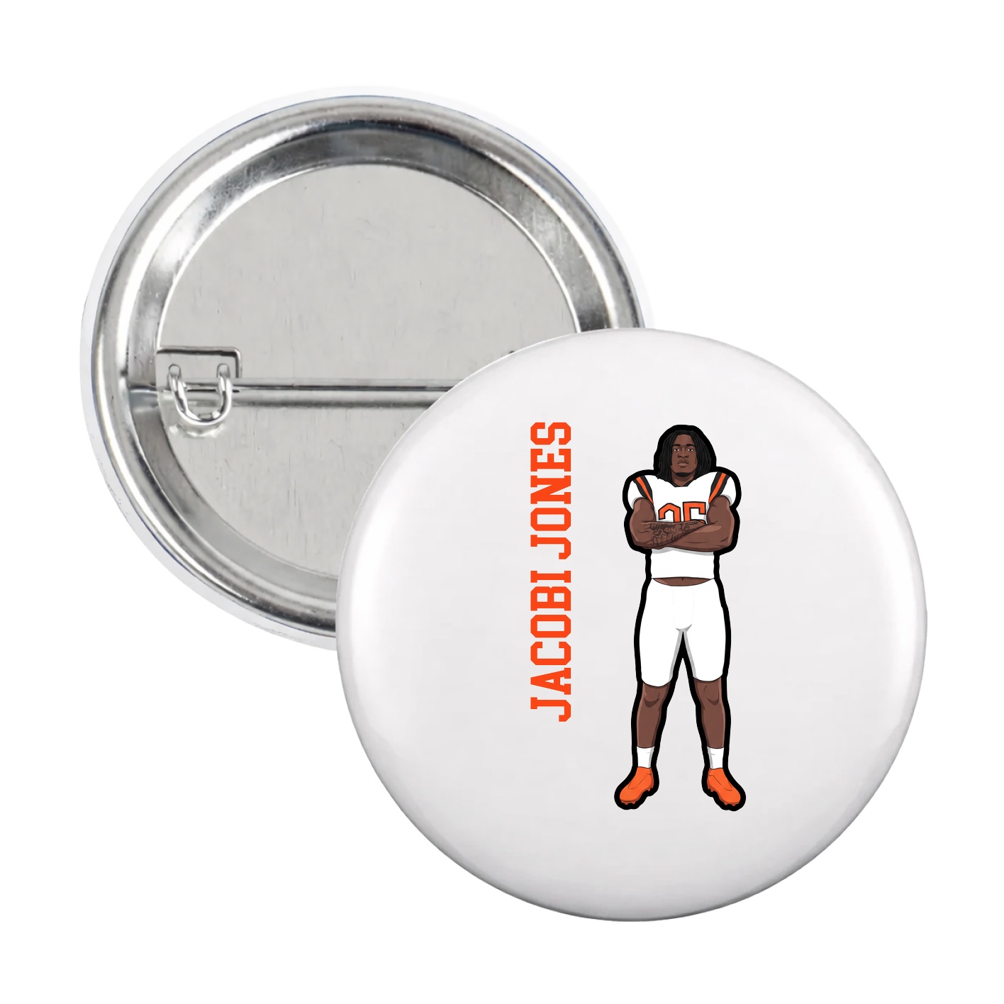 Game Day Button — Name Vertical in White